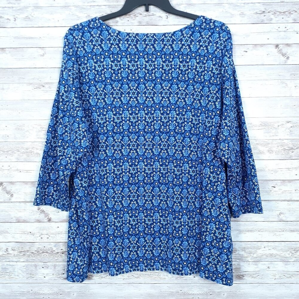Croft & Barrow Womens Top 3X Boat Neck 3/4 Sleeve Blue Cotton 42